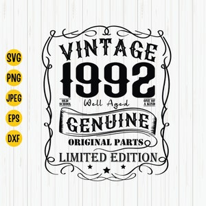 30th Birthday Svg, Vintage 1992 Svg, 1992 Birthday Svg, Aged to Perfection, 30 Birthday Shirt Svg, 30 Years Old Svg, Cricut, Download