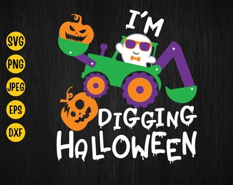 Halloween Excavator SVG: Pumpkin Ghost, Boys Shirt Design (Digital Download)
