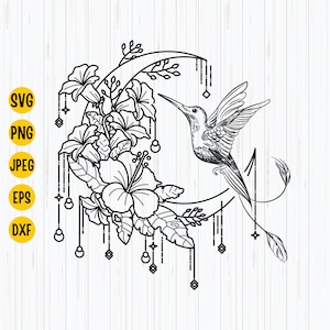 Hummingbird Flowers SVG: Bird Clipart, Cricut Cut File (Digital Download)
