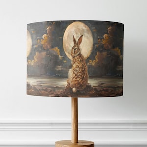 Handmade Hare & Moonlight Lampshade: Modern Art Illustration Navy Cream Brown