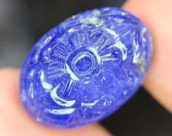 28.94 Carat Natural Tanzanite Flower Carving, 20.70X14.90X11.80 MM, Genuine Carved Tanzanite For Making Pendant