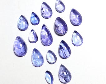 14 Ct, Natural Blue Tanzanite Cabochon Lot, Pear Shape Tanzanite, December Birthstone, Tanzanite Cabs For Making Jewelry, 9.50x5 To 6X4 MM