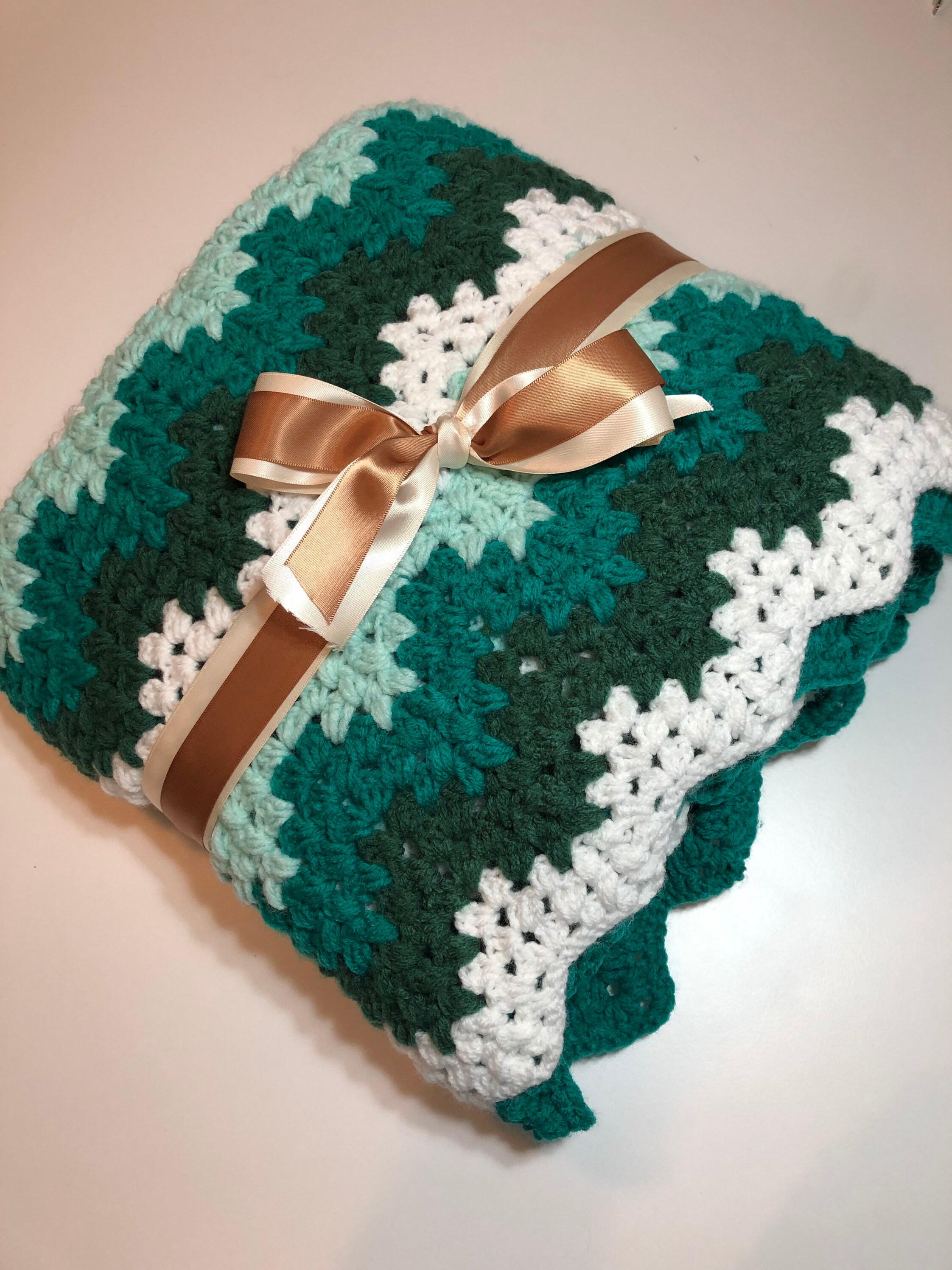 Teal Wave Acrylic Yarn Crochet Blanket Etsy