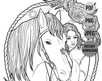 horse coloring page etsy