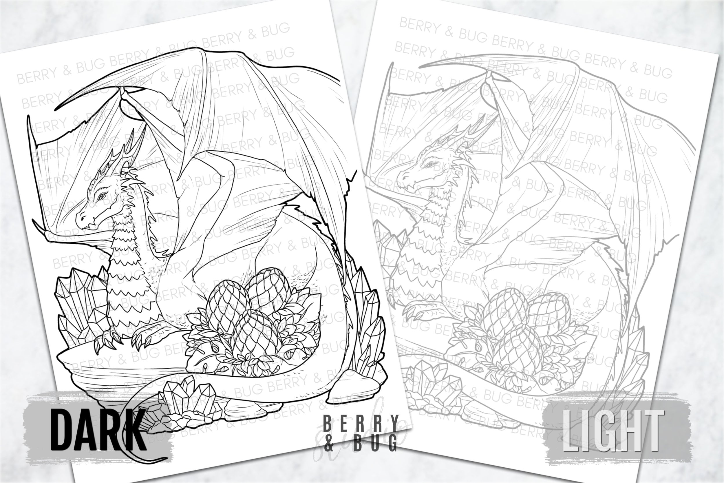 Dragon Adult Coloring Page Fantasy Illustration Coloring - Etsy