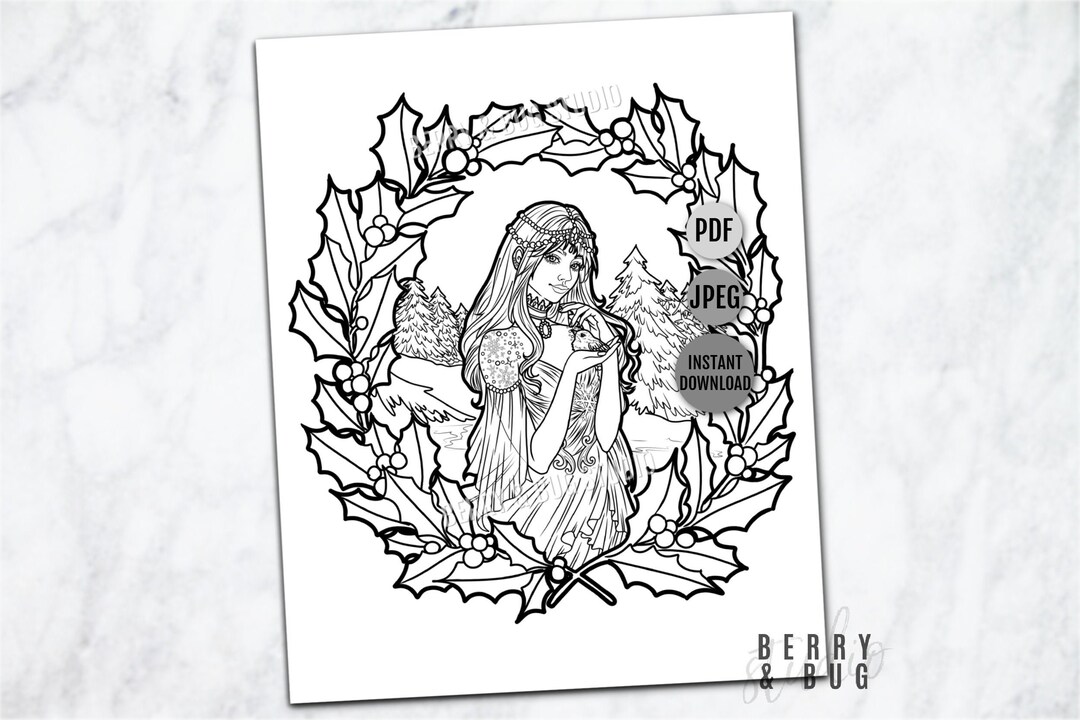 Holly Printable Adult Coloring Page Anti Stress Adults - Etsy