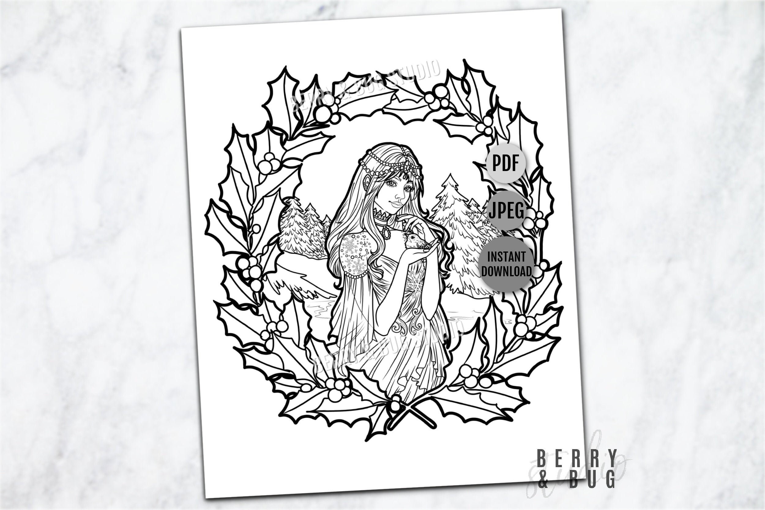 Holly Printable Adult Coloring Page Anti Stress Adults - Etsy