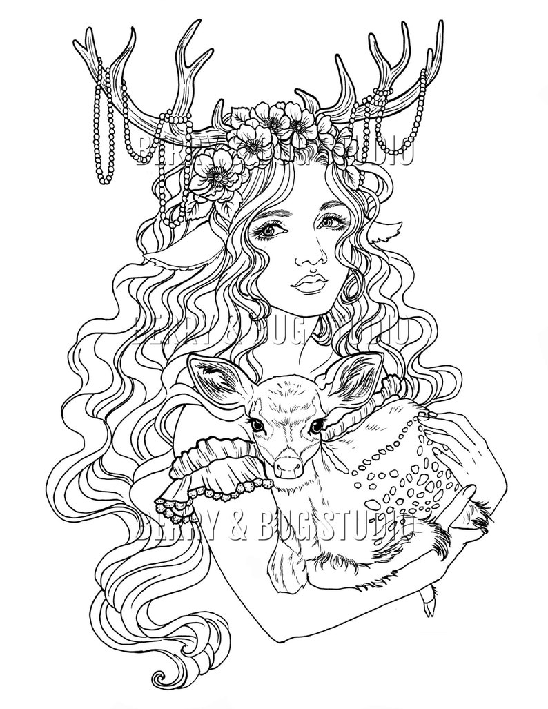 Fawn Coloring Page Printable Adult Coloring Page Cute | Etsy