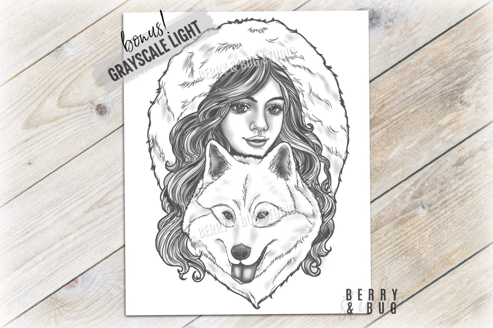 Winter Wolf Girl Coloring Page Printable Adult Coloring Page | Etsy