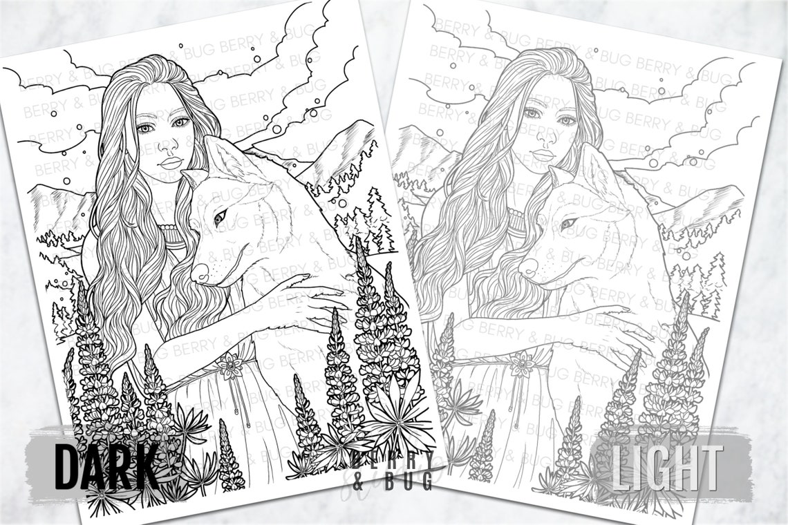 Adult Coloring Page Wolf Nature Coloring Book Illustration Coloring for ...