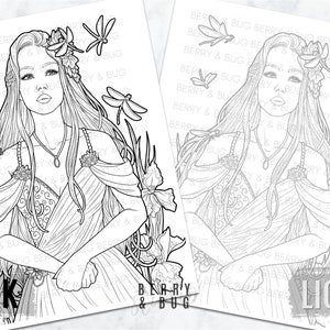 Dragonfly Printable Adult Coloring Page Woman Portrait Coloring Page ...