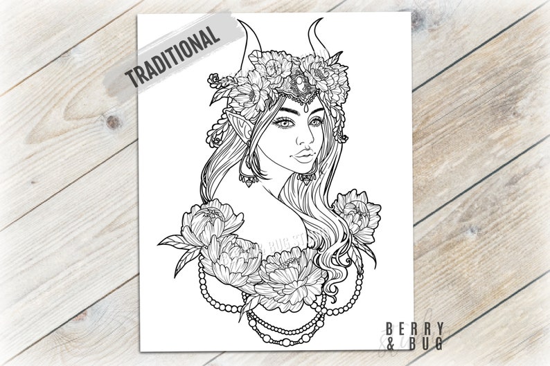 Lilith Demon Girl Coloring Page Printable Adult Coloring | Etsy