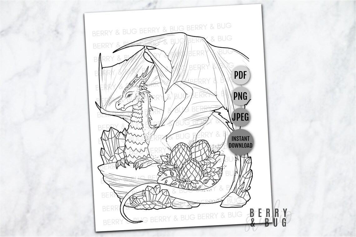 Dragon Adult Coloring Page Fantasy Illustration Coloring - Etsy