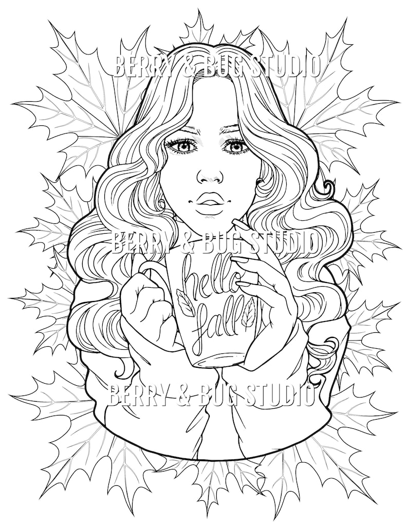 Hello Fall Coloring Page Printable Adult Coloring Page | Etsy