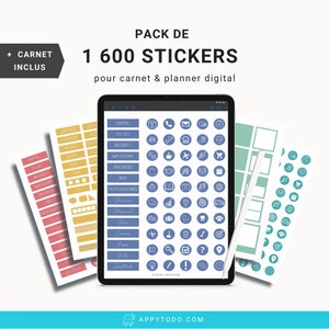 Pack 1600 stickers numériques 10 couleurs et 1 carnet digital spécial sticker pour Ipad et Tablette