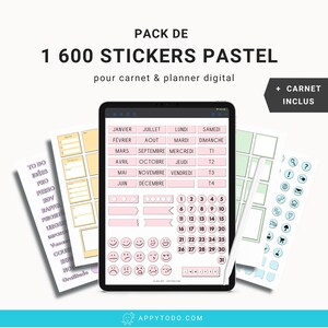 Pack Pastel 1600 stickers numériques - 10 couleurs arc-en-ciel et 1 carnet digital spécial sticker pour iPad et Tablette
