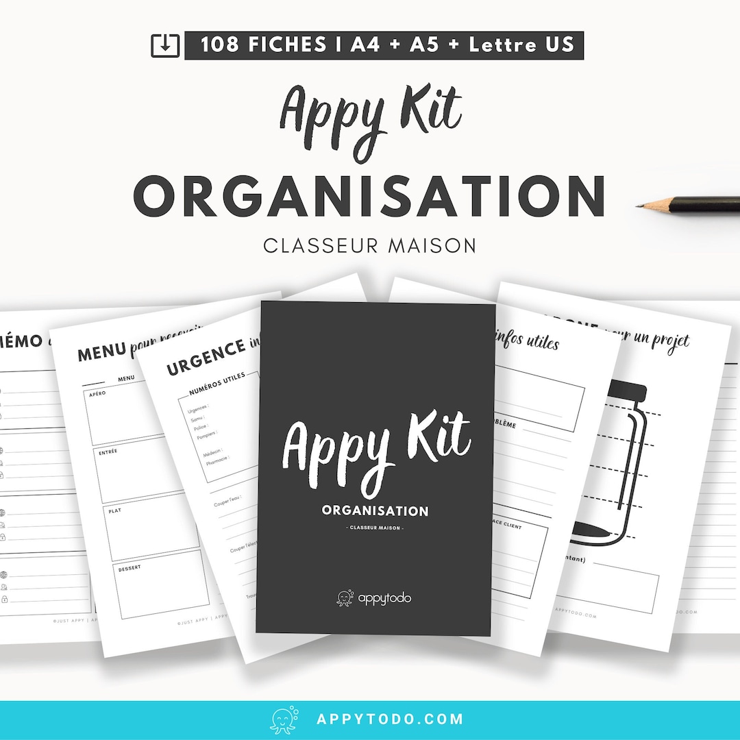 Kit Classeur Maison Et Organisateur Familial - Appy Kit Organisation -  Fiches Imprimables - Minimaliste Noir Et Blanc - A4 + A5 + Lettre US - Etsy, image size:1080x1080