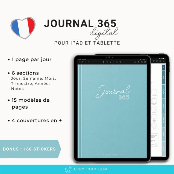 Journal Digital 365 Jours Turquoise Pour iPad Et Tablette Pack Bullet  Journal Pointillé, Stickers Numériques Et Guide Débutant Inclus 