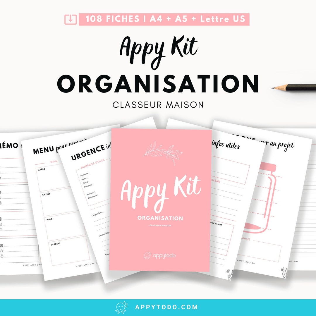 Classeur Maison Appy Kit Organisation Rose - Fiches Imprimables Pour  Organisateur Familial - A4 + A5 + Lettre US, Recharges Filofax - Etsy, image size:1080x1080