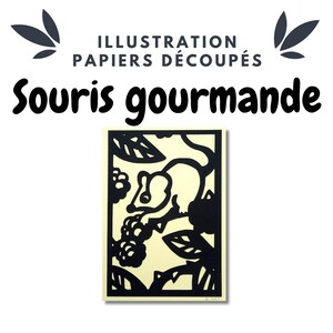 Souris gourmande grignote des mûres イラストペーパー デコペ