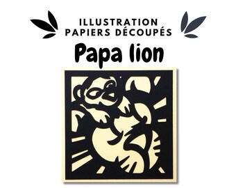 Grote leeuw, illustratie tweekleurige découpage pour la fête des pères