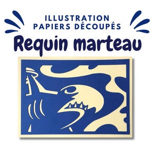 Illustration papiers découpés bicolore requin marteau
