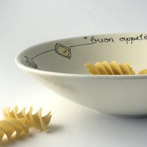 Personalized and custom ceramic pasta plate with pasta design, hand painted