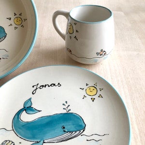 personalized children's plate, ceramic plate with name, christening gift, first birthday, children's tableware, whale image 6
