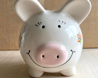 personalized piggy bank with little hedgehog, ceramic piggy bank with name, christening gift, first birthday,