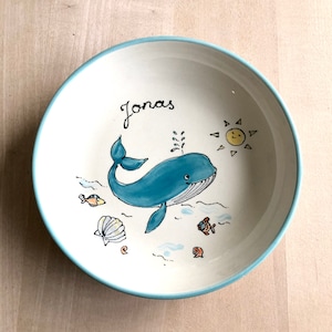 personalized children's plate, ceramic plate with name, christening gift, first birthday, children's tableware, whale image 7
