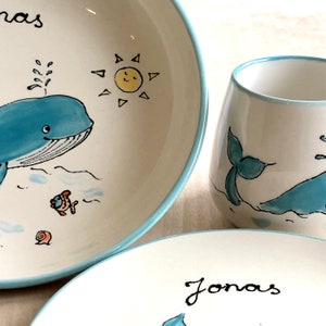 personalized children's plate, ceramic plate with name, baptism gift, first birthday, children's tableware, whale image 8