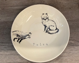 Personalized large ceramic plate, soup plate, salad plate, pasta plate, fox, forest animal