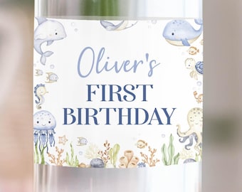 Under The Sea Birthday Party Water Bottle Labels, Cute Ocean Birthday Bottle Labels, Ocean Birthday Party Favors, Printable Template. O015