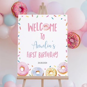EDITABLE Sweet One Birthday Party Welcome Sign, Donut First Birthday Party Sign, Sweet One Birthday Decor, Printable Template. D010
