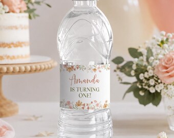 Wildflower Water Bottle Labels | Floral First Birthday Water Label | Editable Birthday Bottle Wrap | Printable