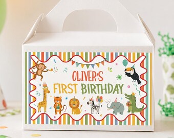 Editable Party Animals Favor Box Label | Safari Birthday Gable Box Label | Zoo Jungle Party Favor Sticker | Instant Download | P020