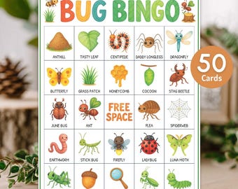 Bug Bingo Game Printable for Kids, Insect Bingo Cards for Classroom Party, Educational Activity, Preschool Homeschool Game, Instant Download