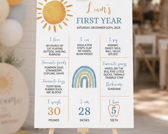 EDITABLE First Trip Around The Sun Birthday Milestone, Modern Rainbow Milestone Board, Boy Sun 1st Birthday Sign, Instant Download. R004