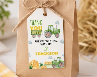 EDITABLE Tractor Favor Tags, Green Tractor Birthday Thank You Tag, Farm Tractor 1st Birthday Party Decoration, Printable Template. T003