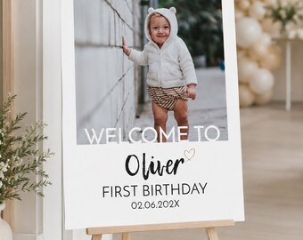 EDITABLE Photo First Birthday Sign, Modern Birthday Welcome Sign, Minimal 1st Birthday Poster, Printable Template, Instant Download. M004
