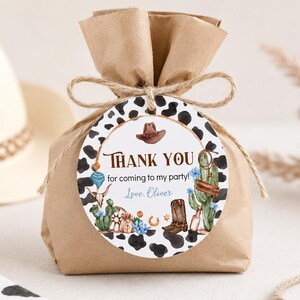EDITABLE My First Rodeo Birthday Favor Label, Cowboy First Birthday Thank You Tag, Western Birthday Party Decor, Printable Template. C011 image 1