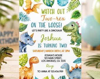 Dinosaur Birthday Invitation, Two Rex Invitation, Dinosaur Invitation, Dinosaur Invite, Two Rex Birthday Decor, Instant Download. D015