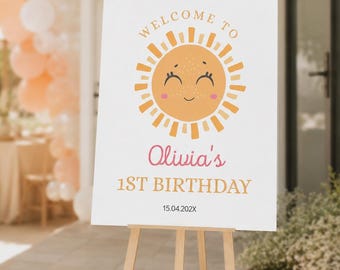 EDITABLE First Trip Around The Sun Welcome Sign, Sunshine Party Sign, Girl First Birthday Welcome Sign, Instant Download. S018