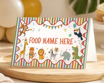 Party Animals Food Tent Cards | Safari Birthday Food Labels | Editable Buffet Place Cards | Instant Download | P020