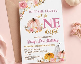 EDITABLE Our Little Pumpkin Is Turning One Invitation, Girl 1st Birthday Invite, Pumpkin First Birthday Invitation, Printable. P015