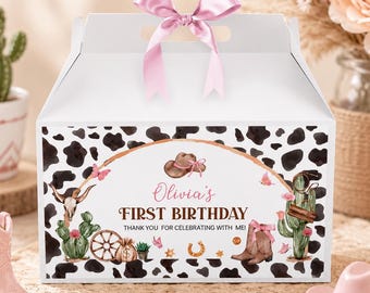 EDITABLE Cowgirl Birthday Party Gable Gift Box Label, My First Rodeo Favor Box Gable Label, Western Birthday Party Favor, Printable. C011