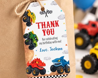 EDITABLE Monster Truck Birthday Thank You Tag, Monster Trucks Birthday Party Favor Tag, Boy Birthday Gift Tag, Instant Download. M012