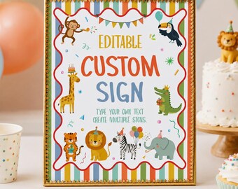 Party Animals Birthday Sign | Editable Custom Party Sign | Safari Zoo Birthday Decor | 8x10 Printable Sign | Instant Download | P020