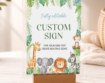EDITABLE Safari Birthday Party Sign, Wild One Party Decor, Jungle Birthday Party Custom Sign, Safari Birthday Board, Instant Download A008