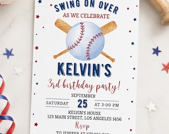 EDITABLE Baseball Birthday Invitation, Third Birthday Baseball Invitation, Boy 3rd Birthday Invite, Sports Birthday Party, Printable.  B005
